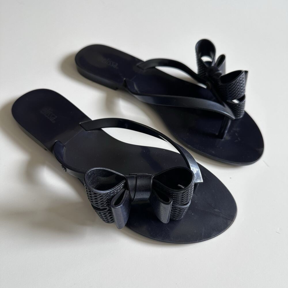 Melissa Double Bow Jelly Sandals Women’s Size 7 Navy Blue Soft Girl Coquette - Picture 2 of 11